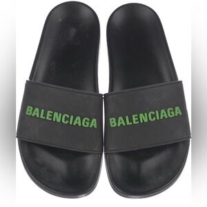Balenciaga Black Slides with Green Accents